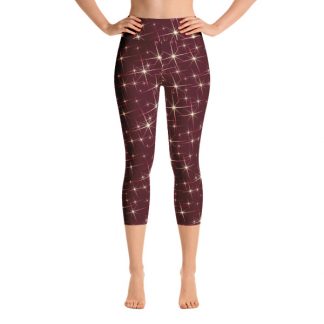 Maroon Sparkles - Yoga Capri Leggings